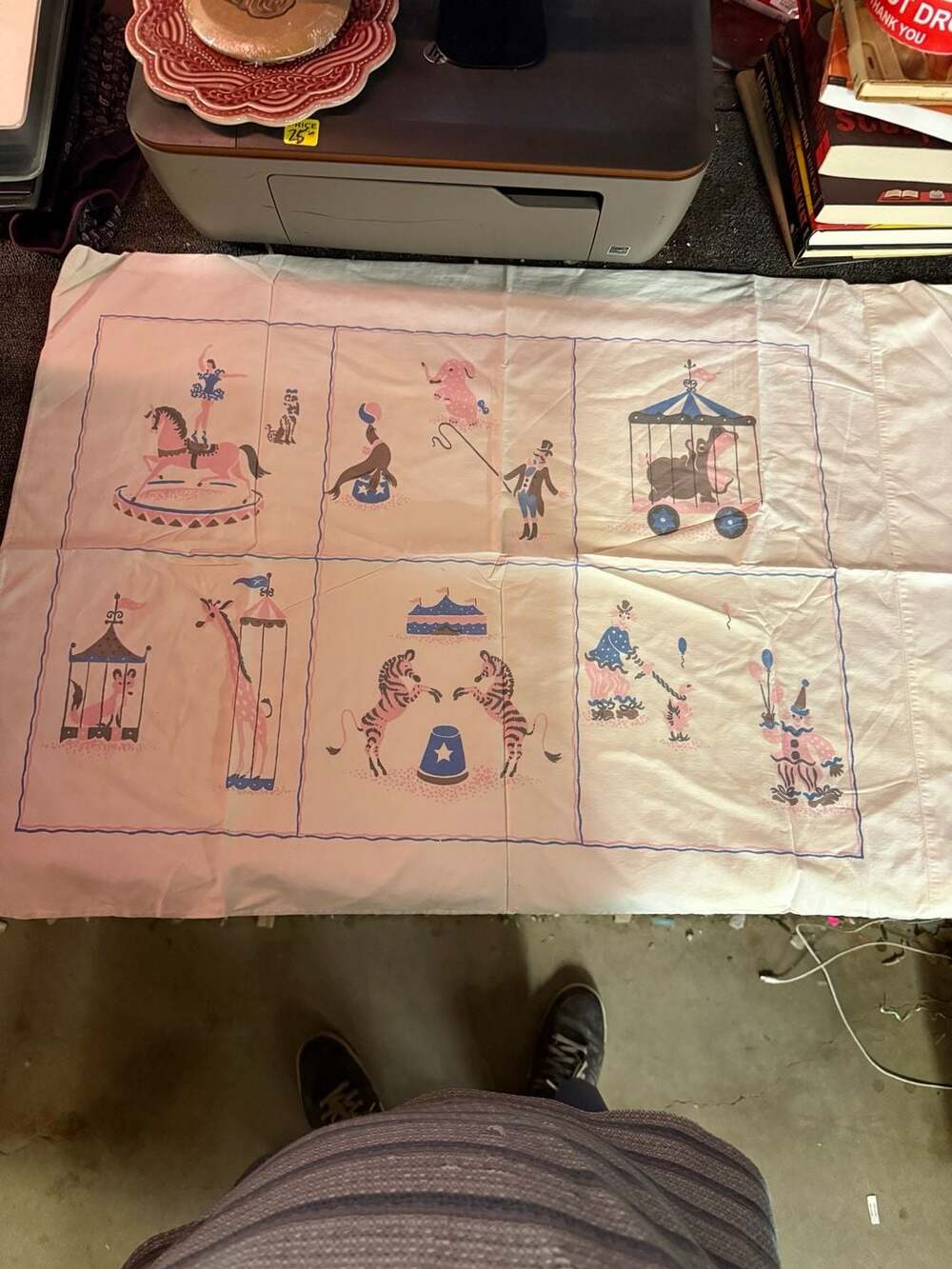 Vintage 1950s Circus Print Pillow Cases, Set of 2